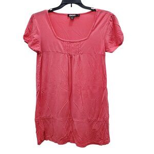 DKNY Women's Y2K Bubblegum Pink Knit Preppy Square Neck Lolita‎ Babydoll Tunic S